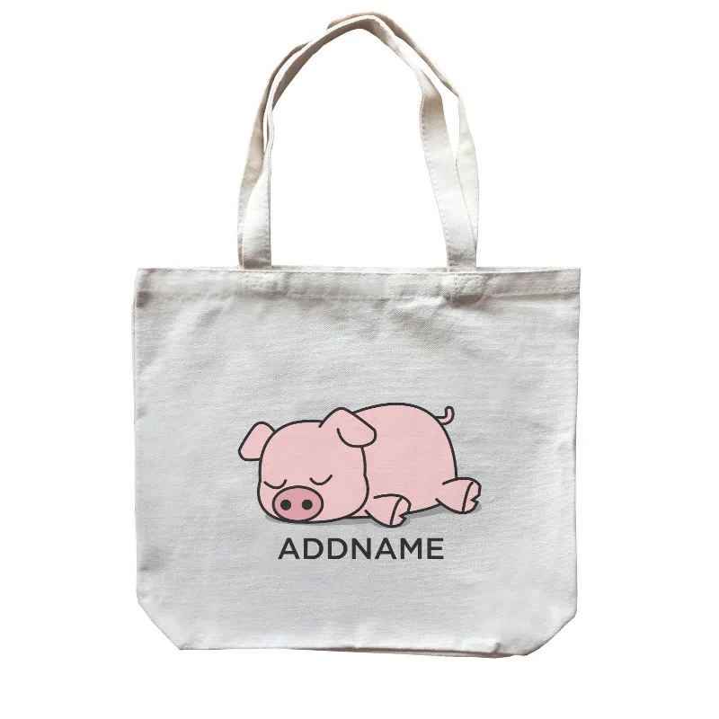 Canvas shopping bag with a reinforced bottom and a long handleLazy Pig Addname Canvas Bag