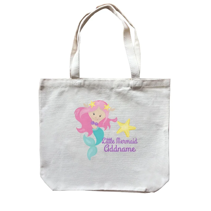 Men's canvas messenger bag with a waterproof coating and multiple pocketsLittle Mermaid Celebrating with Starfish Addname Canvas Bag