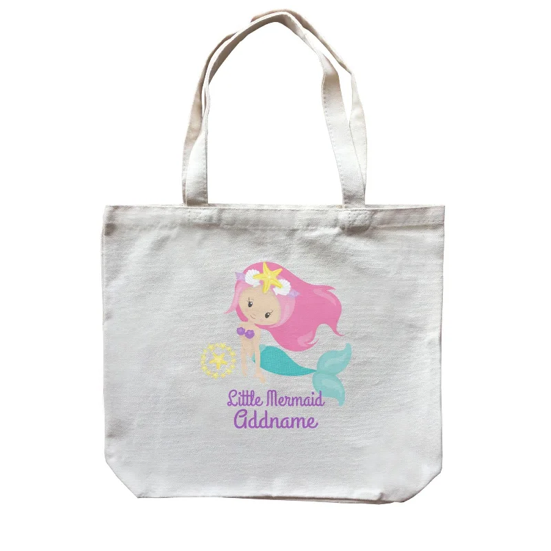 Canvas duffel bag with a drawstring closure and a large capacity for travelLittle Mermaid Swimming with Starfish Emblem Addname Canvas Bag