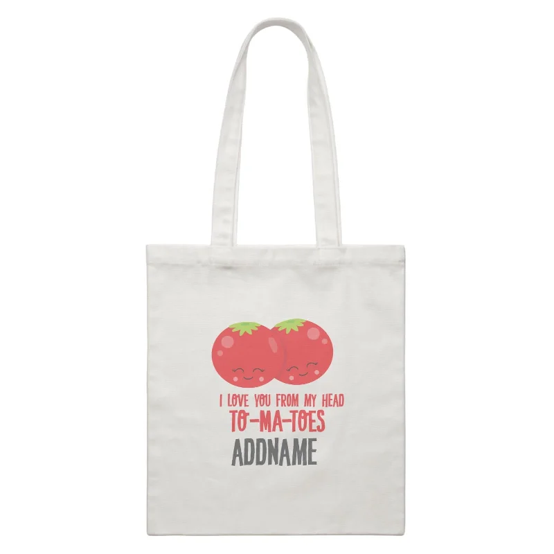 Canvas crossbody bag with a geometric pattern and a zip - up front pocketLove Food Puns I Love You From My Head TOMATOES Addname White Canvas Bag