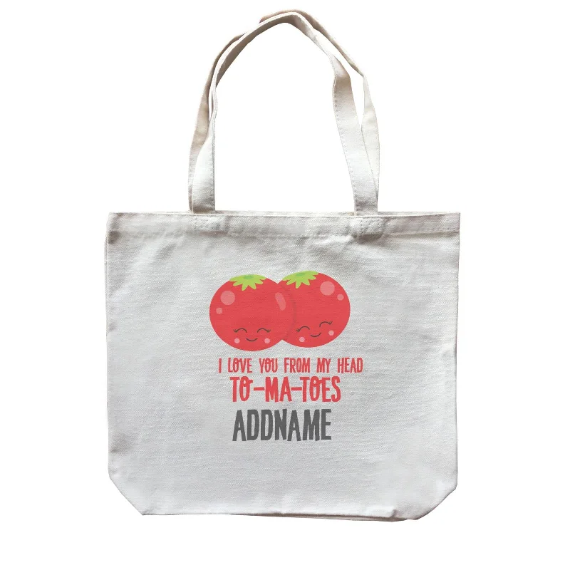 Canvas beach bag with a colorful stripe design and a waterproof liningLove Food Puns I Love You From My Head TOMATOES Addname Canvas Bag