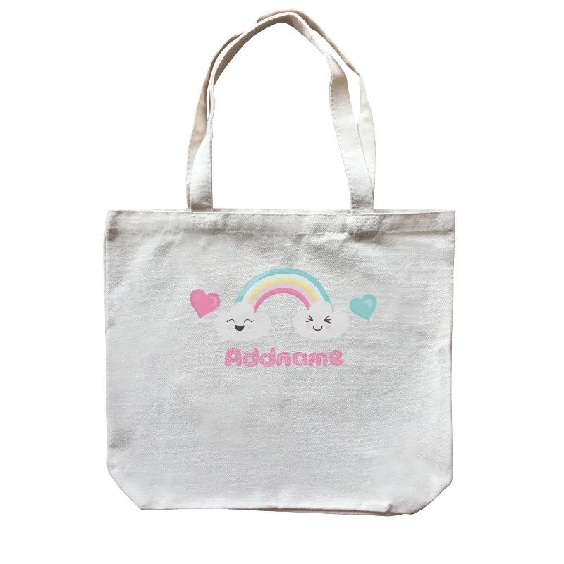 Canvas sports bag with a ventilated shoe compartment and a large main pocketMagical Sweets Rainbow with Clouds Addname Canvas Bag