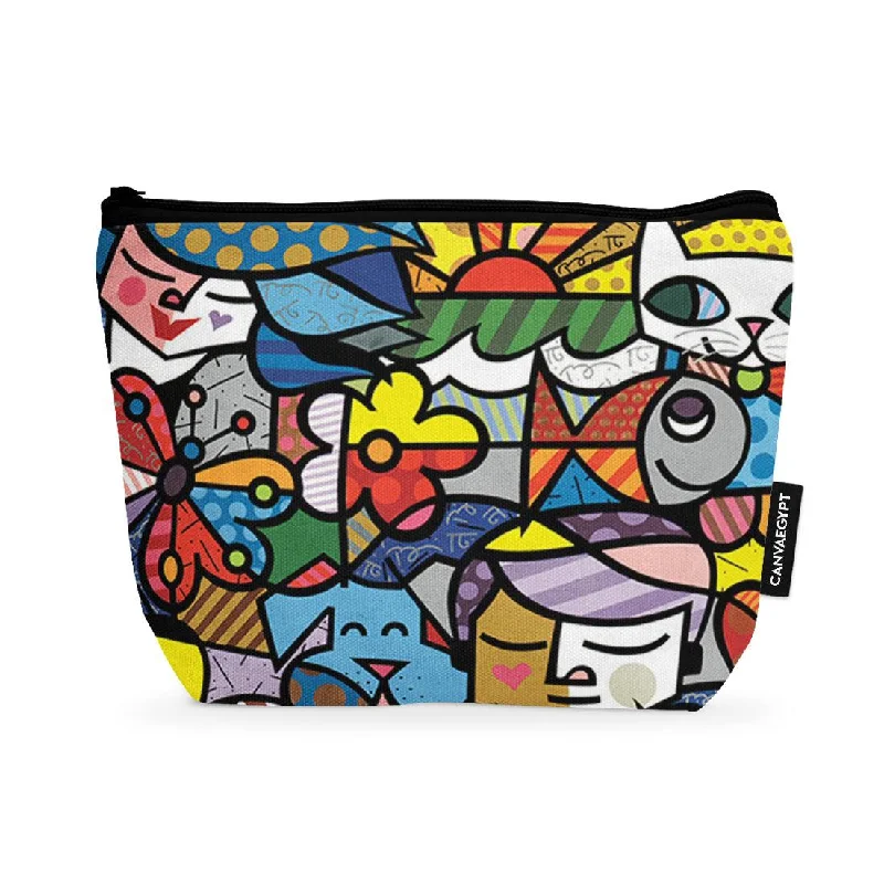 Waterproof nylon makeup bag with multiple compartments for travelMakeup Pouch Cartoon Art