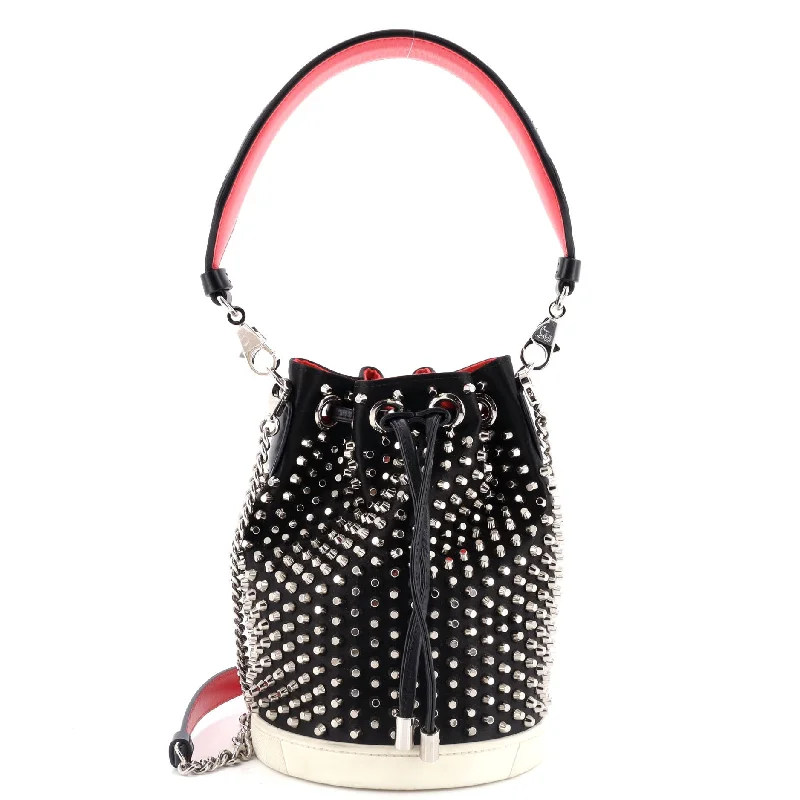 Convertible bucket bag that can be worn as a cross - body or shoulder bagMarie Jane Bucket Bag Studded Satin and Leather