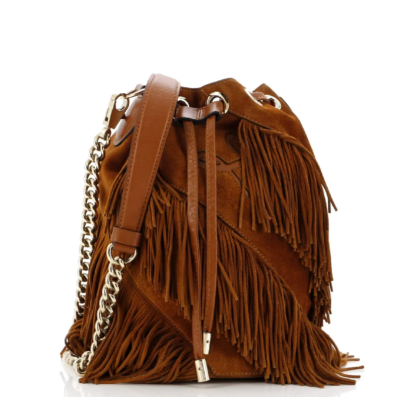 Mini bucket bag with a chain strap for a trendy and compact optionMary Jane Fringe Bucket Bag Suede