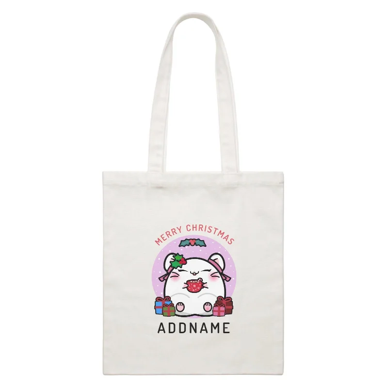 Canvas duffel bag with a drawstring closure and a large capacity for travelMerry Christmas Cute Santa Mistletoe Girl Hamster with Gifts White Canvas Bag