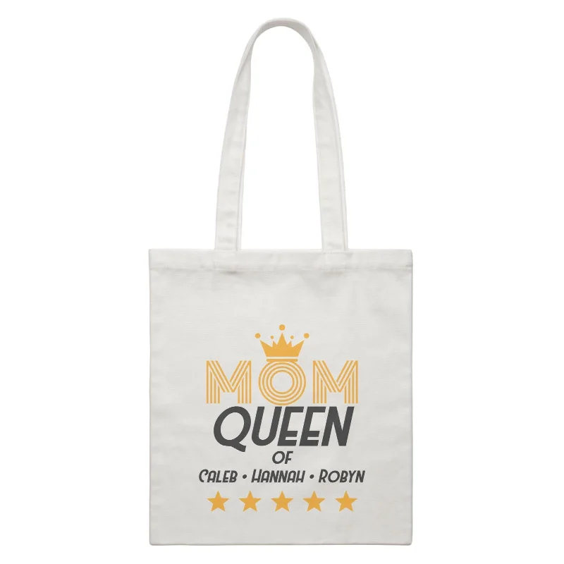 Canvas duffel bag with a drawstring closure and a large capacity for travelMom with Tiara Queen of Personalizable with Text White Canvas Bag