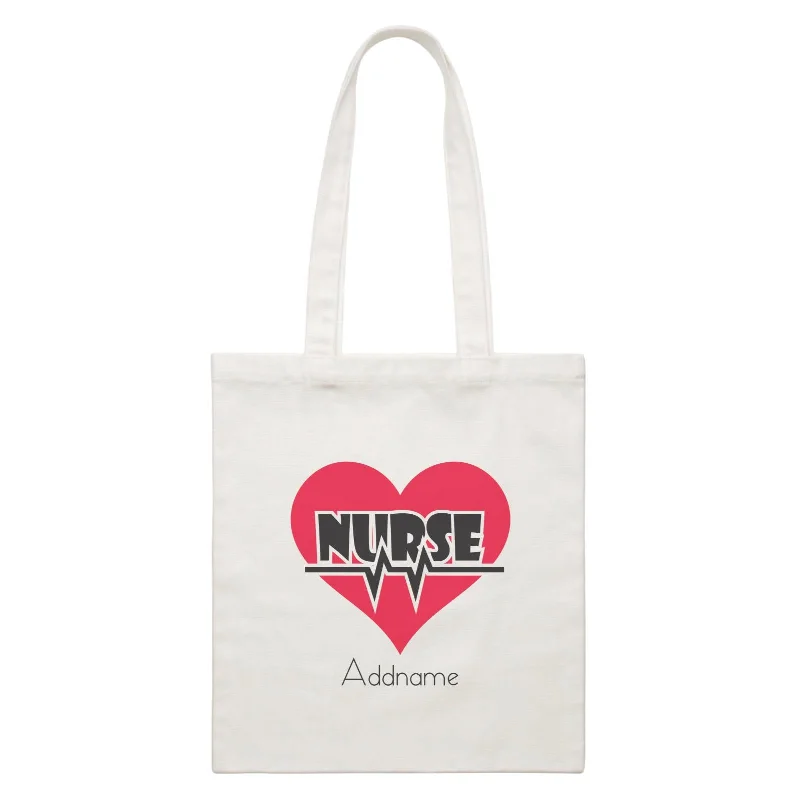 Canvas picnic bag with a set of plates and utensils includedNurse with Pink Heart White Canvas Bag