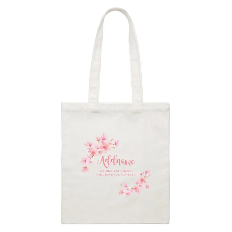 Canvas gift bag with a tissue paper insert and a ribbon handlePink Flower Frame Personalisable with Name and Text Canvas Bag