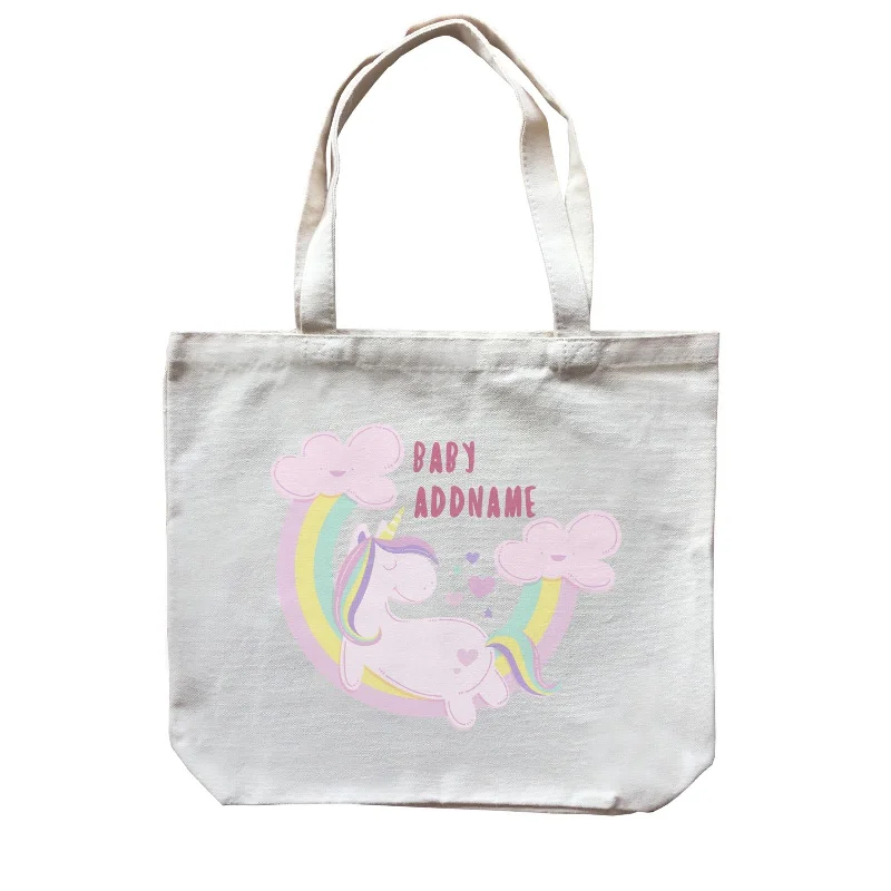 Canvas camera bag with a padded interior and adjustable dividersPink Unicorn On Rainbow with Baby Addname Canvas Bag