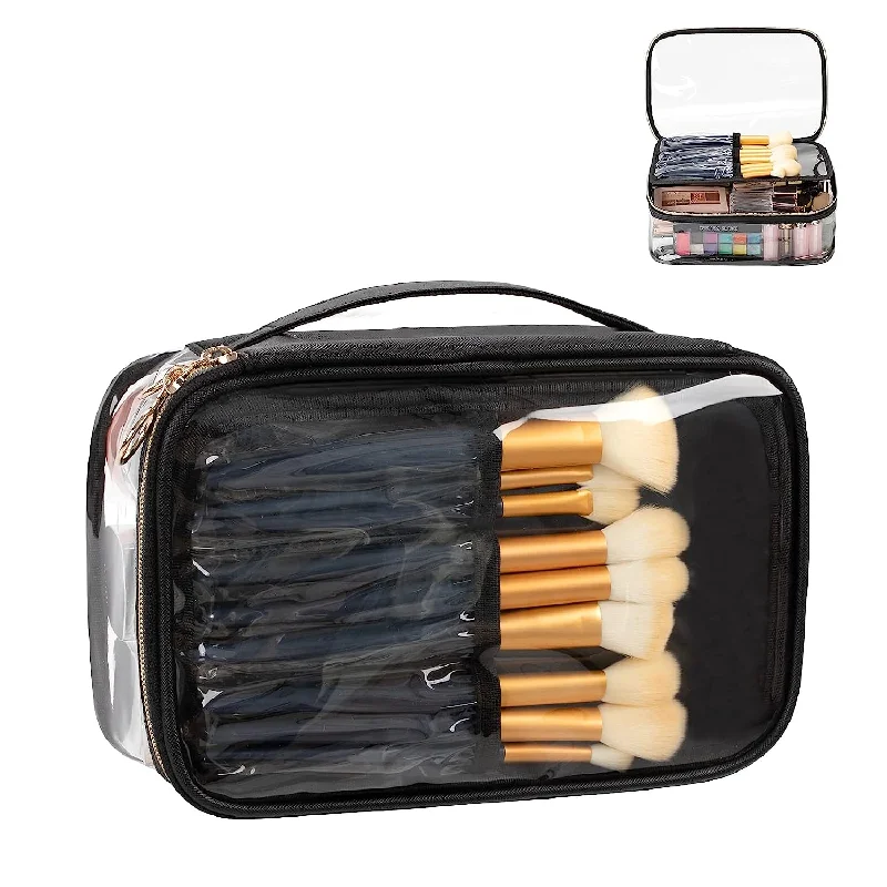 Plus-size makeup bag with an extra-large capacity for storing all makeup essentialsPortable Clear Large Makeup Bag with Divider Makeup Brush Compartment