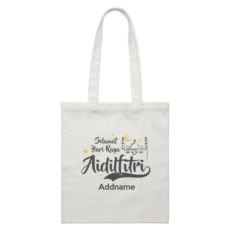 Canvas tool bag with multiple compartments and a durable constructionRaya Typography Doodle Mosque Selamat Hari Raya Aidilfitri Addname White Canvas Bag