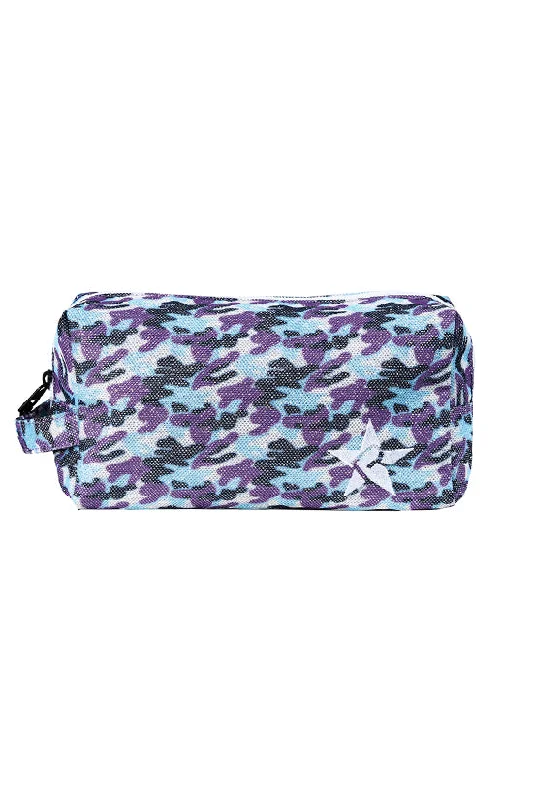 Embroidered makeup bag with colorful beads and sequins for a unique designDiamondNet™ in Mythical Camo Rebel Makeup Bag with White Zipper