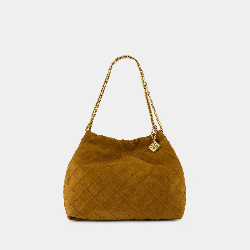 Hobo bag with a magnetic snap closure for easy accessFleming Soft Drawstring Shoulder Bag - Tory Burch - Leather - Brown