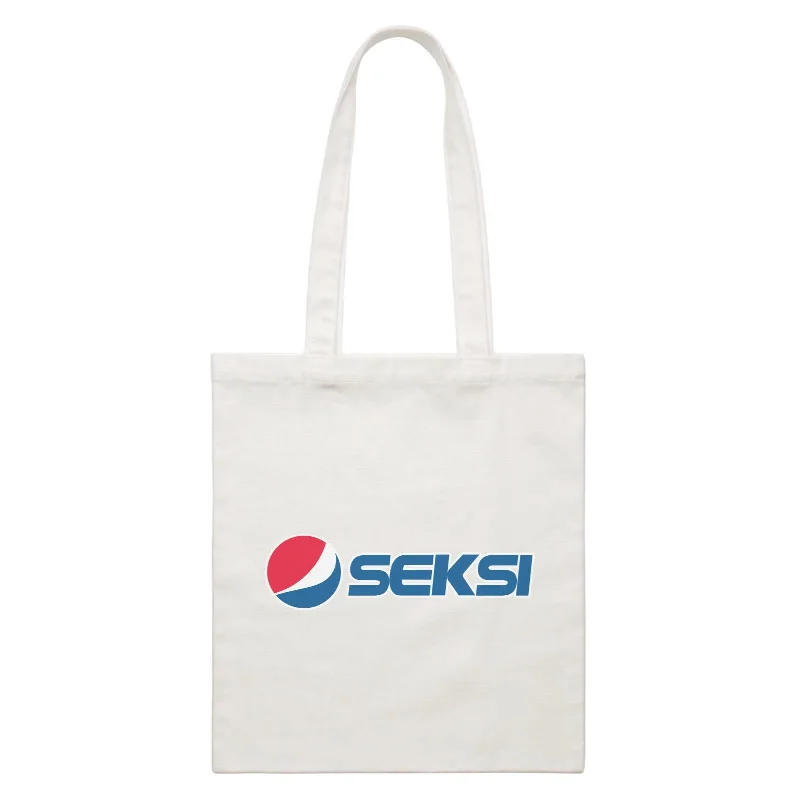 Canvas picnic bag with a set of plates and utensils includedSlang Statement Seksi Accessories White Canvas Bag