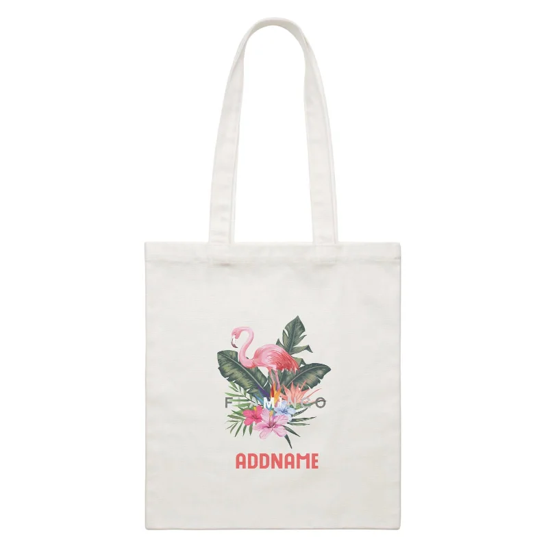 Canvas waist bag with a quick - release buckle and a compact sizeSummer Tropical Plants Pink Flamingo Bunga Raya With Addname White Canvas Bag