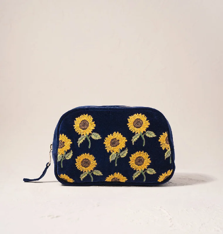 Soft velvet makeup bag in a rich purple color for a touch of luxurySunflowers Makeup Bag