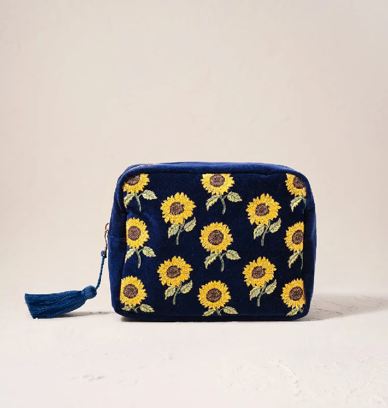 Embroidered makeup bag with colorful beads and sequins for a unique designSunflowers Wash Bag