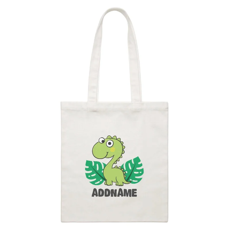 Vintage - style canvas rucksack with a brass buckle and a rugged lookSuper Cute Dinosaur With Green Leaves White Canvas Bag