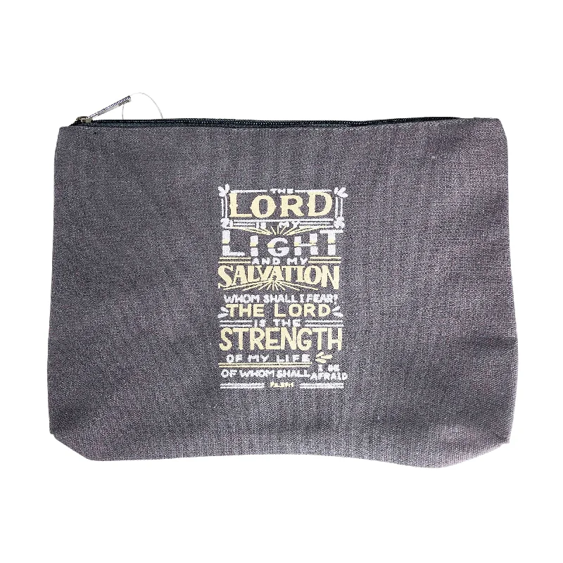 Makeup bag with a detachable pouch for easy sorting of itemsThe Lord is my Light Canvas Bag (grey)