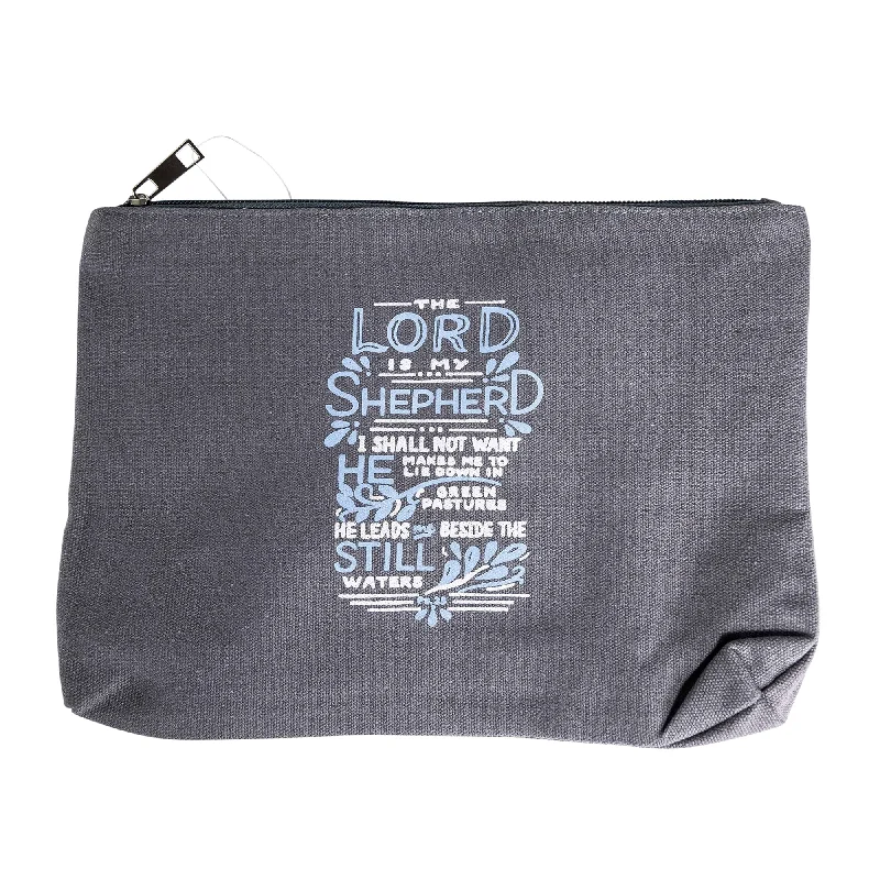 Laser-cut leather makeup bag with an intricate geometric patternThe Lord is my Shepherd Canvas Bag (grey)