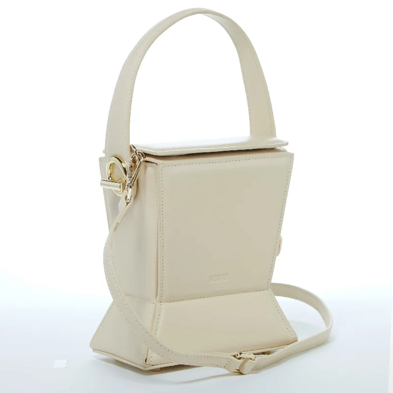 Women's leather bucket bag with a hand - painted floral design for a unique touchAmber Leather Bucket Bag Off White