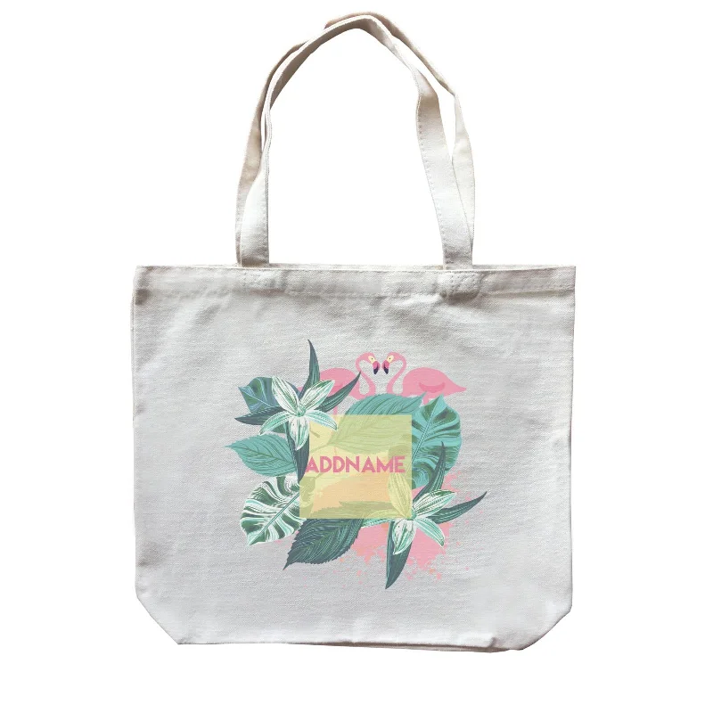 Canvas sports bag with a ventilated shoe compartment and a large main pocketTropical Leaves with Flamingoes Addname Canvas Bag