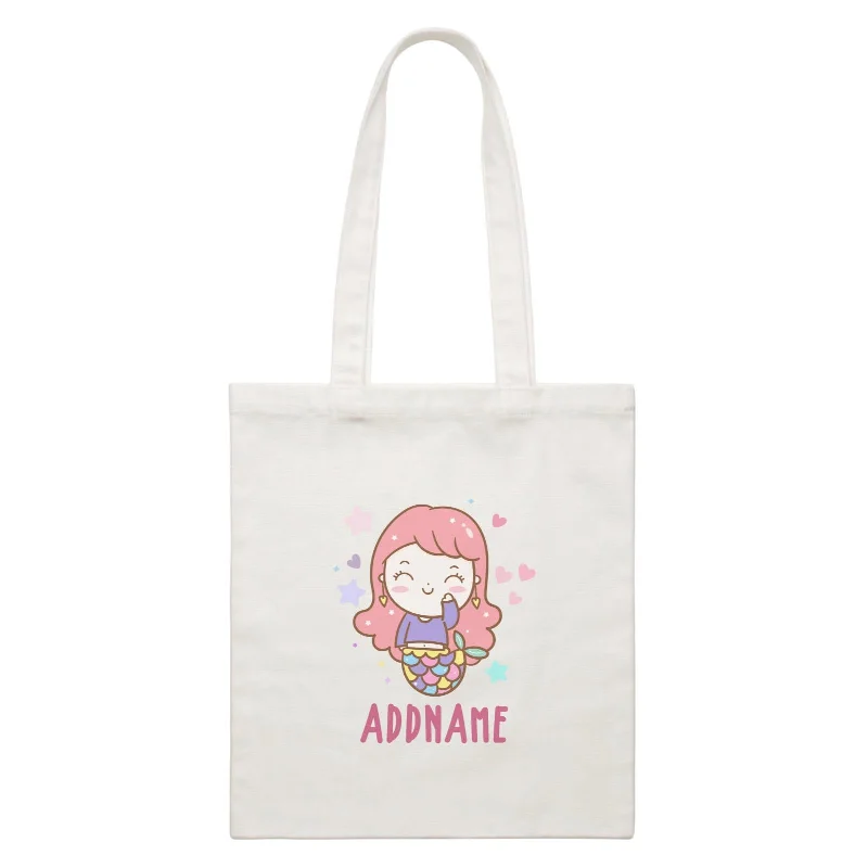 Men's canvas messenger bag with a waterproof coating and multiple pocketsUnicorn And Princess Series Cute Happy Waving Mermaid Girl Addname White Canvas Bag