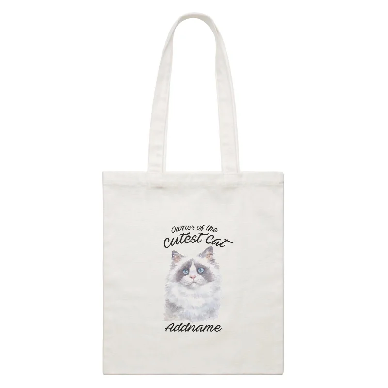 Canvas laptop bag with a padded sleeve and a zip - around closureWatercolor Owner Of The Cutest Cat Ragdoll Cat Addname White Canvas Bag