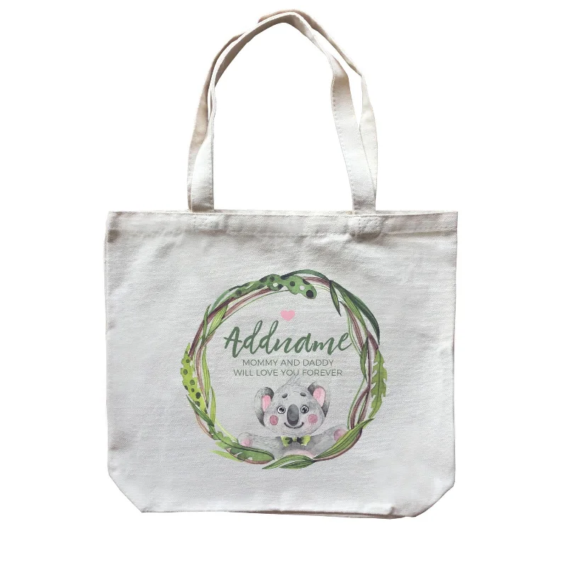 Canvas tool bag with multiple compartments and a durable constructionWatercolour Pink Koala Green Leaves Wreath Personalizable with Name and Text Canvas Bag