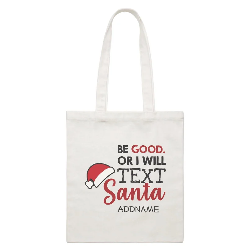 Canvas duffel bag with a drawstring closure and a large capacity for travelXmas Be Good Or I Will Text Santa Canvas Bag