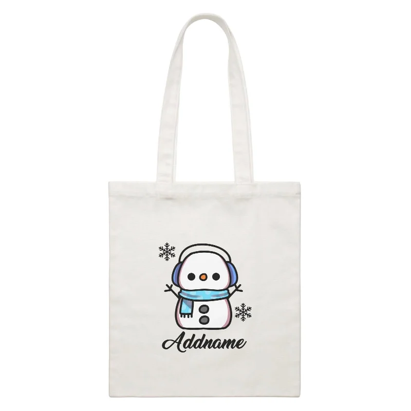 Canvas picnic bag with a set of plates and utensils includedXmas Little Boy Snowman White Canvas Bag