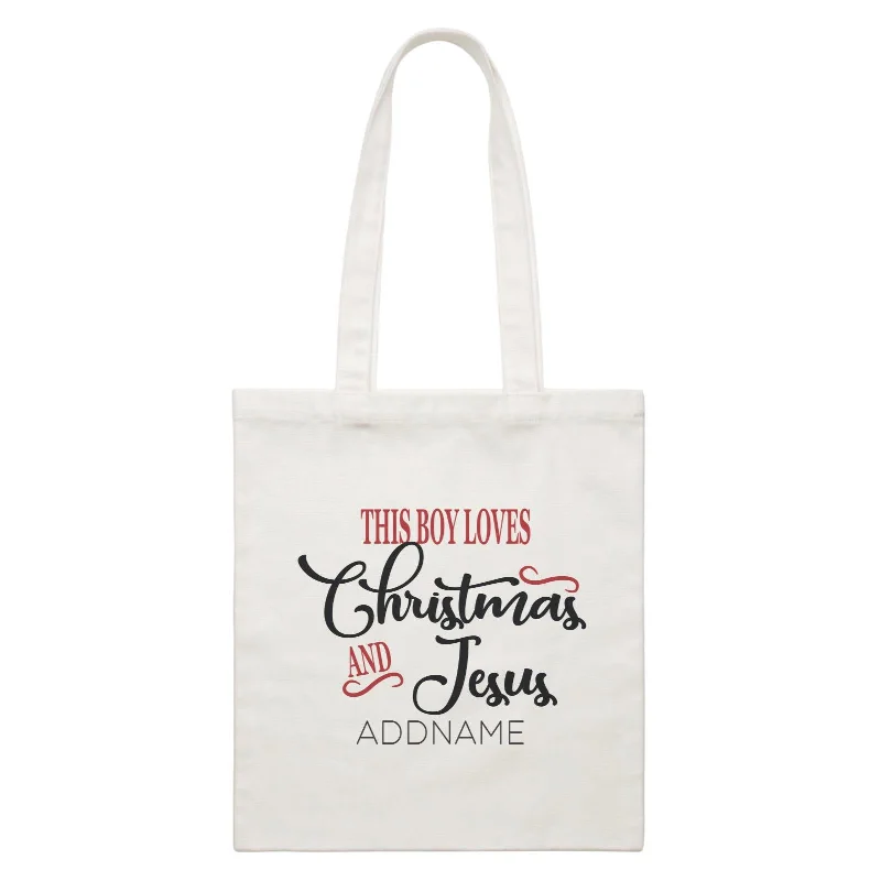 Canvas sports bag with a ventilated shoe compartment and a large main pocketXmas This Boy Loves Christmas and Jesus Canvas Bag