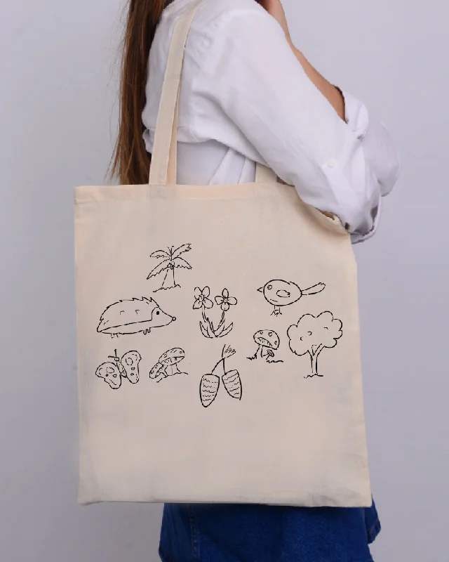 Vegan leather tote bag made from sustainable materials for eco-conscious consumersBlack Color Jungle Tote Bag (Advance Level) - Coloring-Painting Bags for Kids