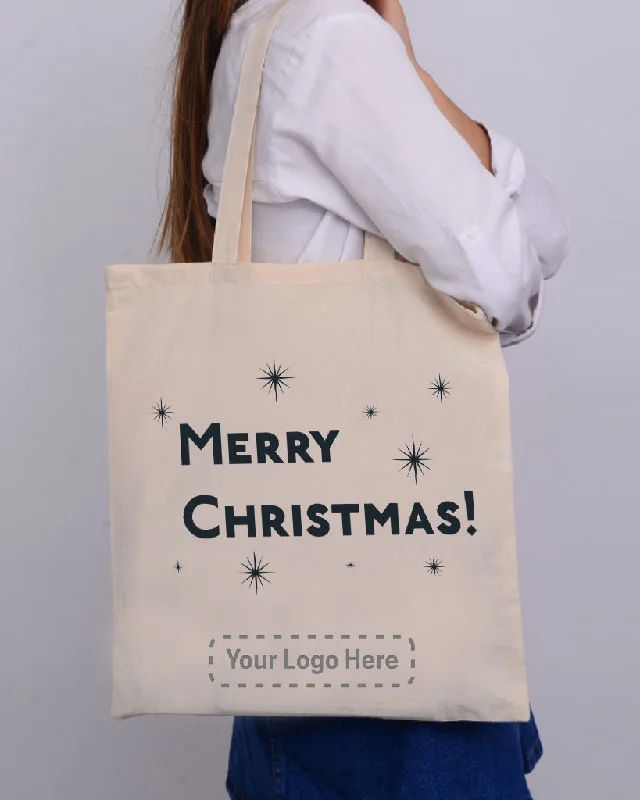 Convertible tote bag that can be worn as a shoulder or cross-body bagBlack Color Stars Merry Christmas Tote Bag - Christmas Bags