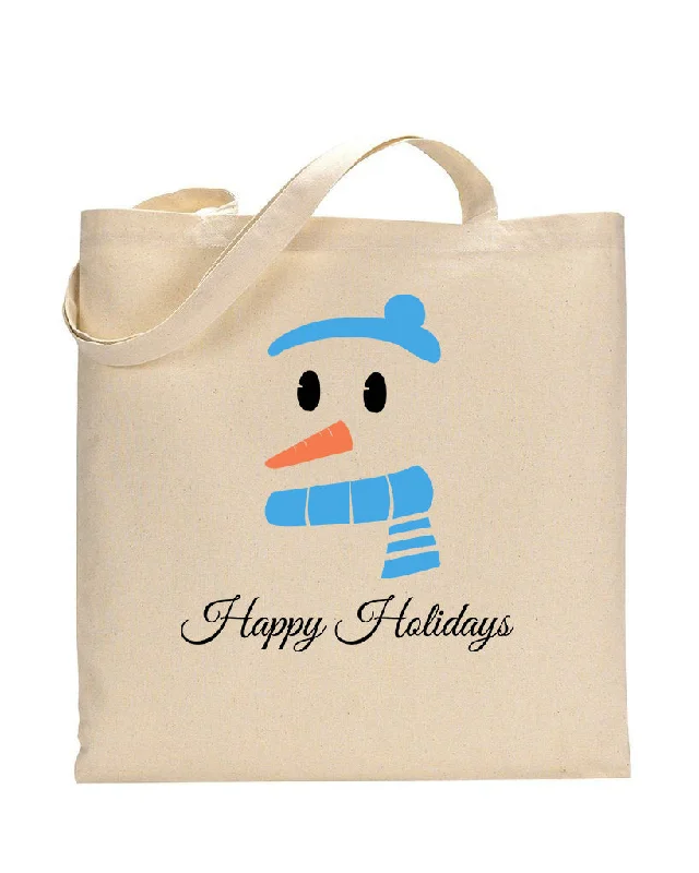 Tote bag with a tassel or fringe detail for a bohemian styleBlue Snowman Merry Christmas Tote Bag - Christmas Bags