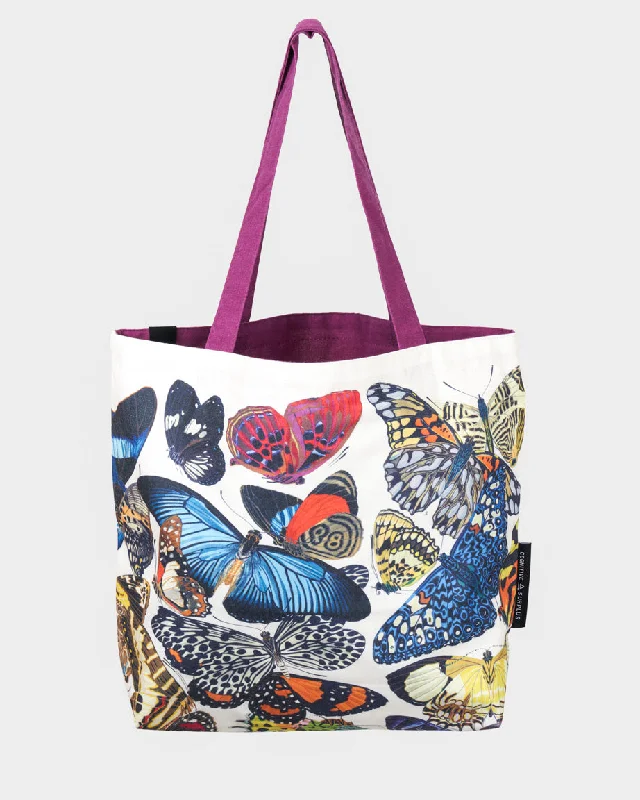 Embroidered silk tote bag with intricate peacock designs for eleganceButterflies Canvas Shoulder Tote