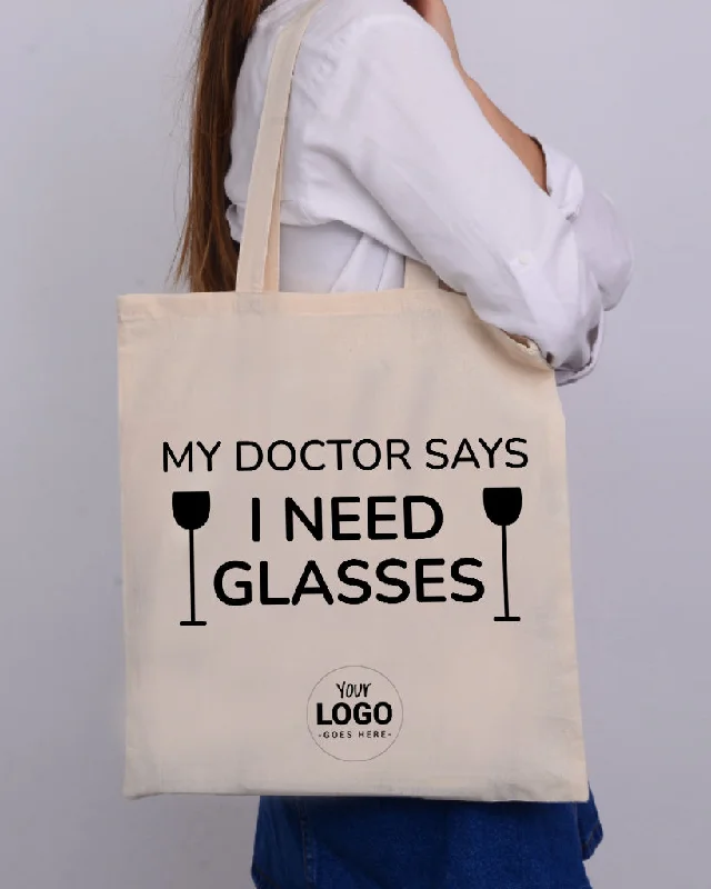 Tote bag with multiple internal compartments and a zippered pocket for organizationMy Doctor Says I Need Glasses Design - Winery Tote Bags