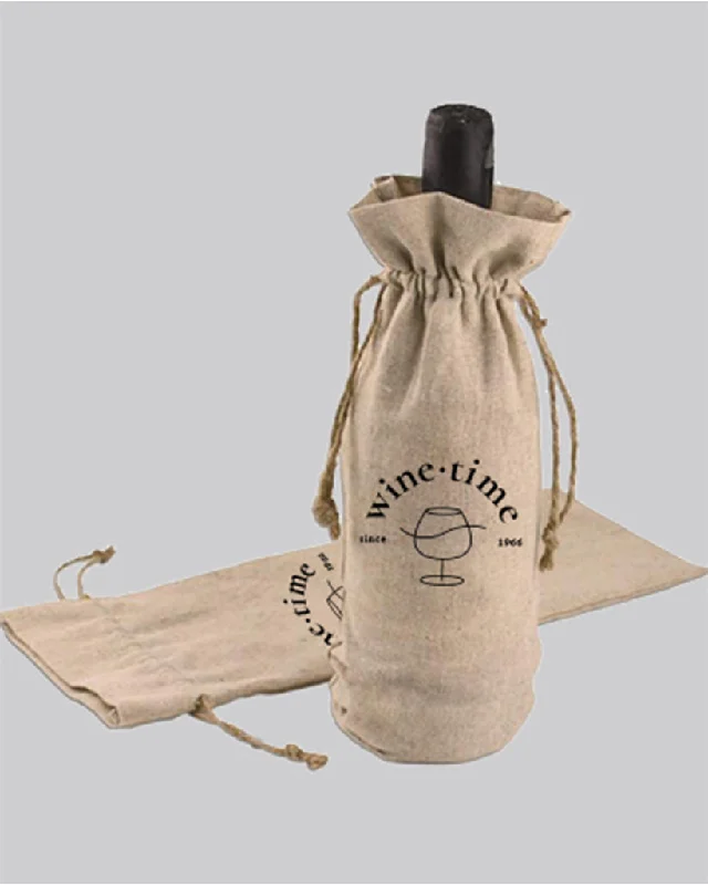 Vegan leather tote bag made from sustainable materials for eco-conscious consumersPrinted Cotton-Jute Natural Wine Bags with Drawstrings Closure - Custom Jute Drawstrings With Your Logo