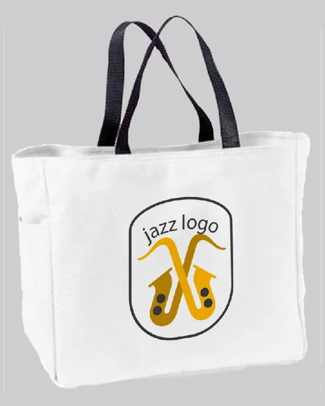 Color-blocked tote bag in bold primary colors for a fashion statementCustom White Polyester Improved Essential Tote Bags - Sublimation Tote Bags With Your Logo - B0750