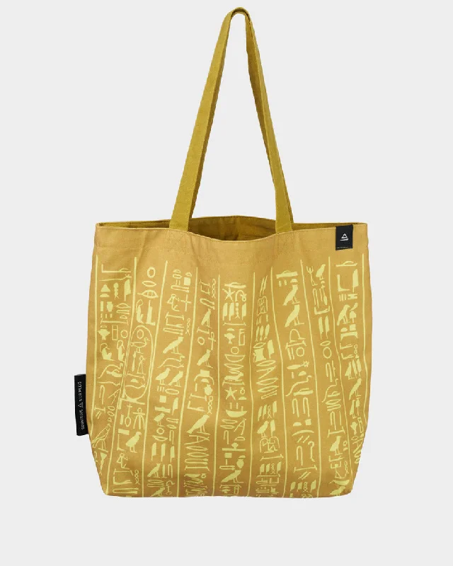 Vegan leather tote bag made from sustainable materials for eco-conscious consumersHieroglyphics Canvas Shoulder Tote