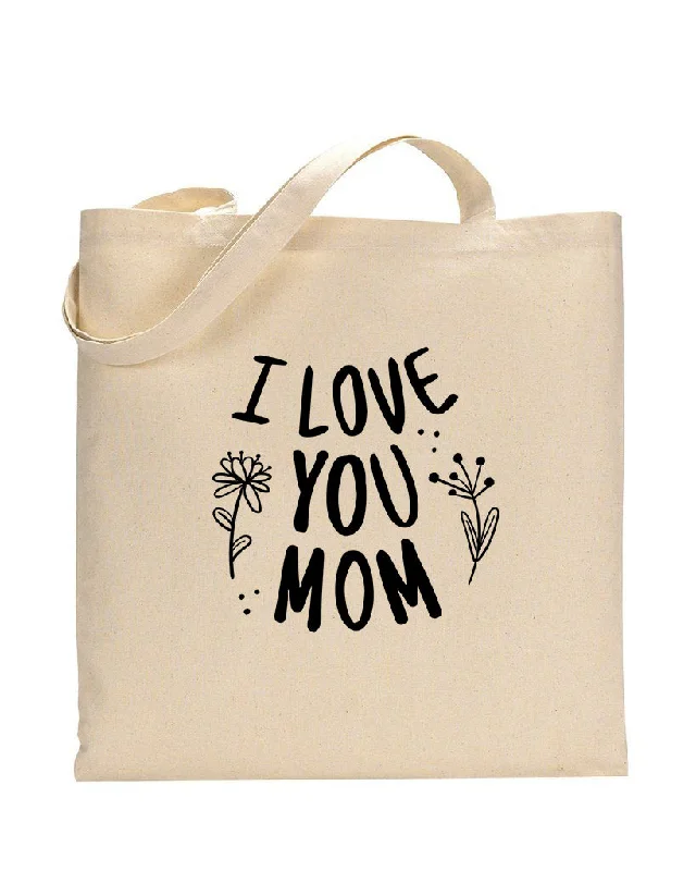 Floral-printed cotton tote bag with a ruffled edge for spring and summerI Love You Mom Customizable Tote Bag - Mother's Tote Bags