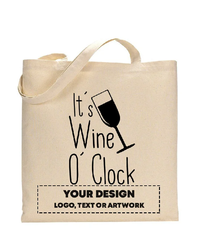 Vegan leather tote bag made from sustainable materials for eco-conscious consumersIt's Wine O'Clock Design - Winery Tote Bags