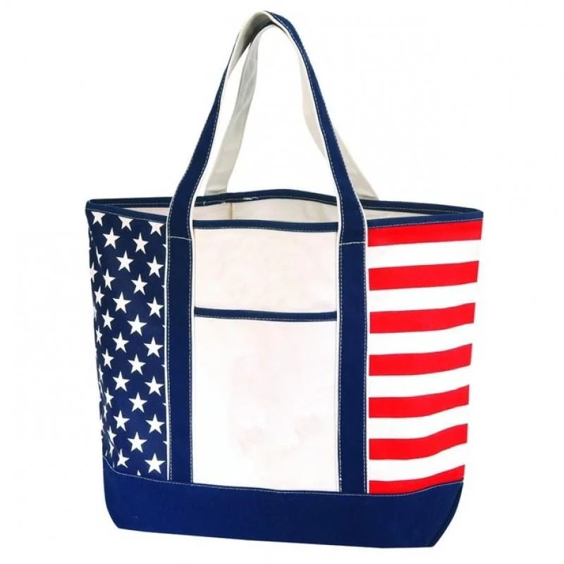 Vegan leather tote bag made from sustainable materials for eco-conscious consumersLarge Sturdy Canvas Tote Bag w/ US Flag Imprint