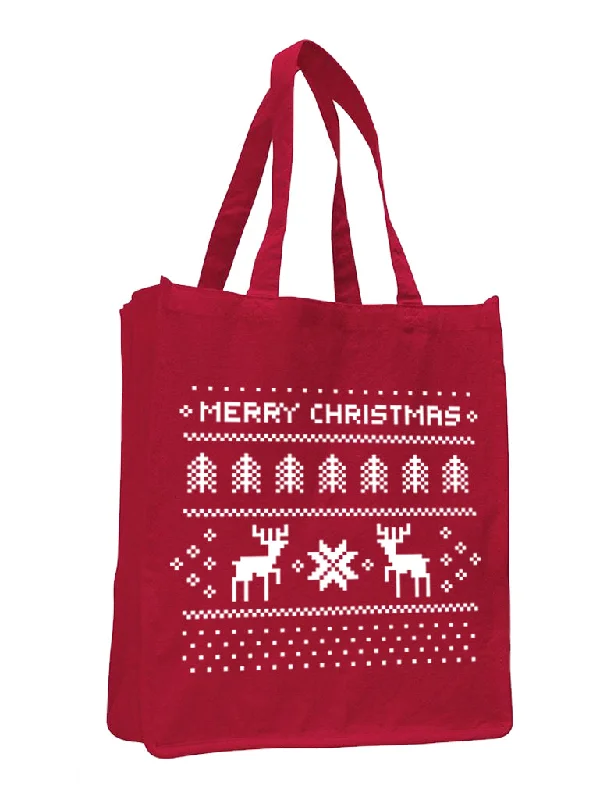 Color-blocked tote bag in bold primary colors for a fashion statementMerry Christmas Jumbo Size Heavy Canvas Tote Bag