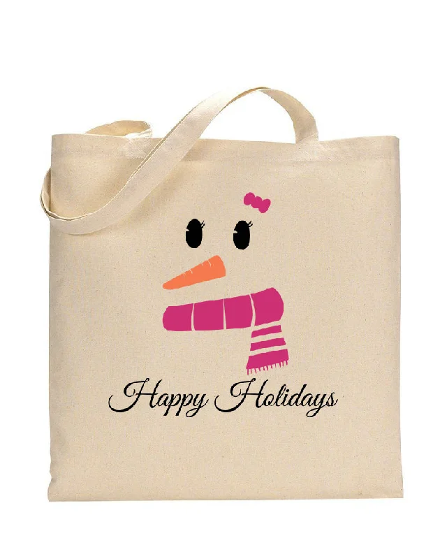 Floral-printed cotton tote bag with a ruffled edge for spring and summerPink Snowman Merry Christmas Tote Bag - Christmas Bags