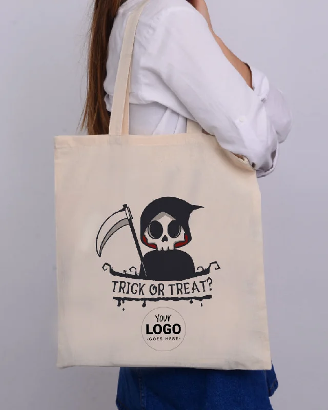 Leatherette tote bag with a quilted pattern and a magnetic snap closureReaper Trick or Treat? - Halloween Tote Bags