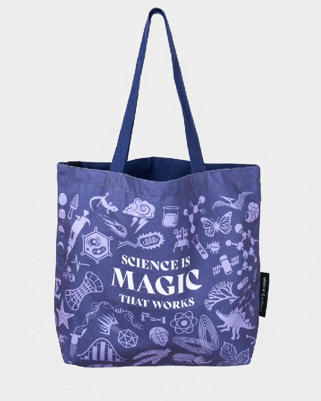 Leatherette tote bag with a quilted pattern and a magnetic snap closureScience is Magic That Works Canvas Shoulder Tote