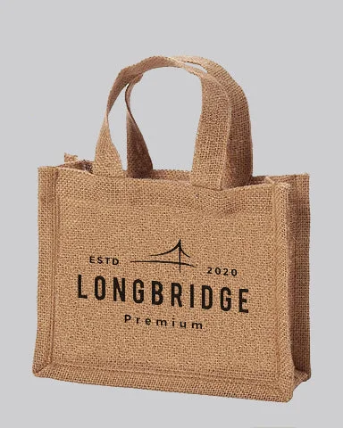 Convertible tote bag that can be worn as a shoulder or cross-body bagSmall Burlap Party Favor Bags Customized - Personalized Small Burlap With Your Logo - TJ767