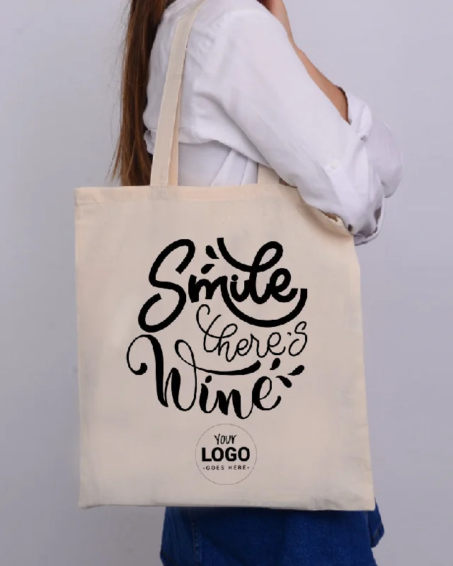 Tote bag with multiple internal compartments and a zippered pocket for organizationSmile There's Wine Design - Winery Tote Bags